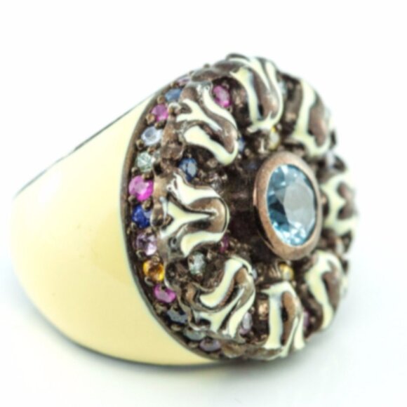 MCL Matthew Campbell Laurenza Multi Color Sapphire Enamel Flower Ring Sz 5.5 - Picture 1 of 5